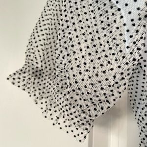 White and Black Polka Dot Mesh Shirt | Size XS